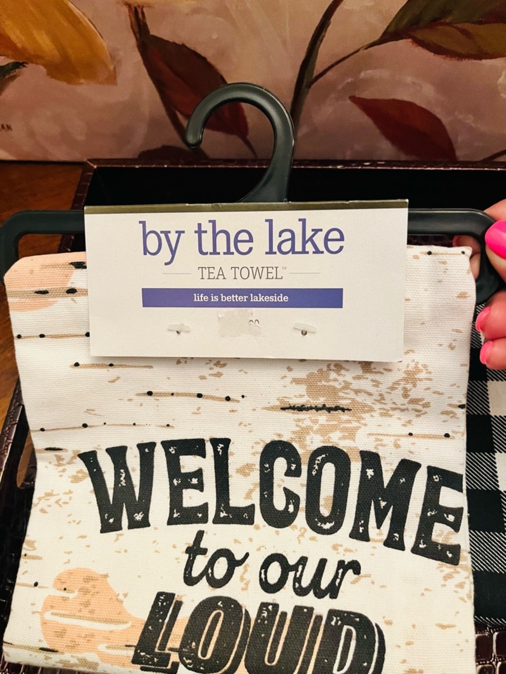 By the Lake Tea Towel Set in Black & Cream & Off-White Colors with Phrase (NWT) - Picture 8 of 10